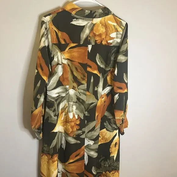 Chicos Belted Fall Floral Print Maxi Dress Long Sleeve Button Up Flowy Collared - Picture 8 of 9